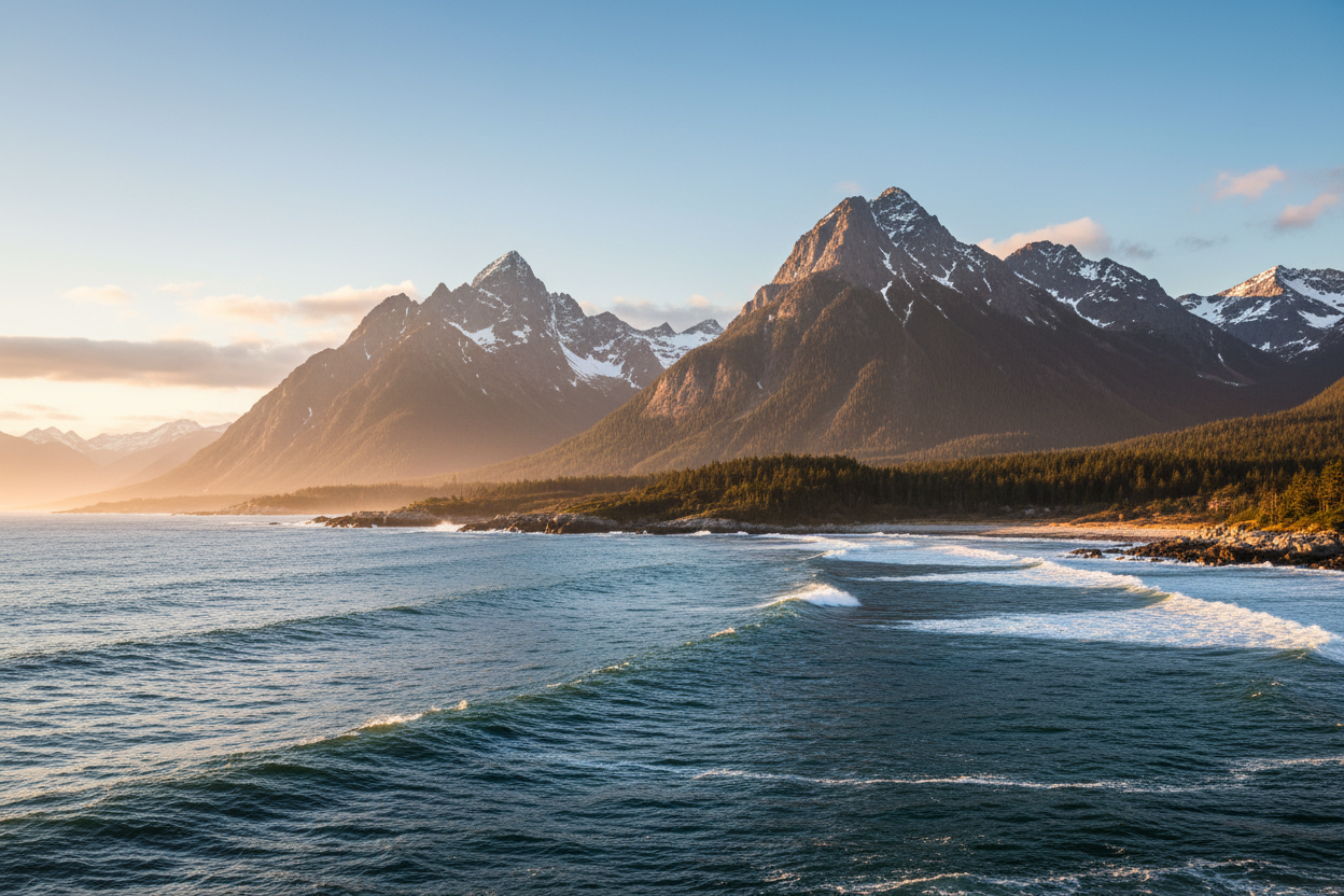 Ocean and mountains landscape, no people